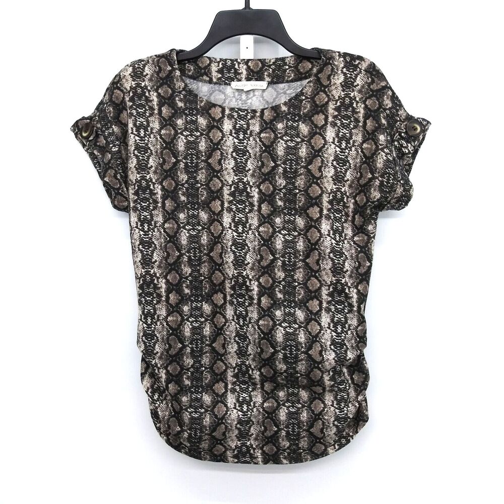 Another Reason Shirt Womens Size S Animal Print Fleece Rolled Sleeve Cuff Top